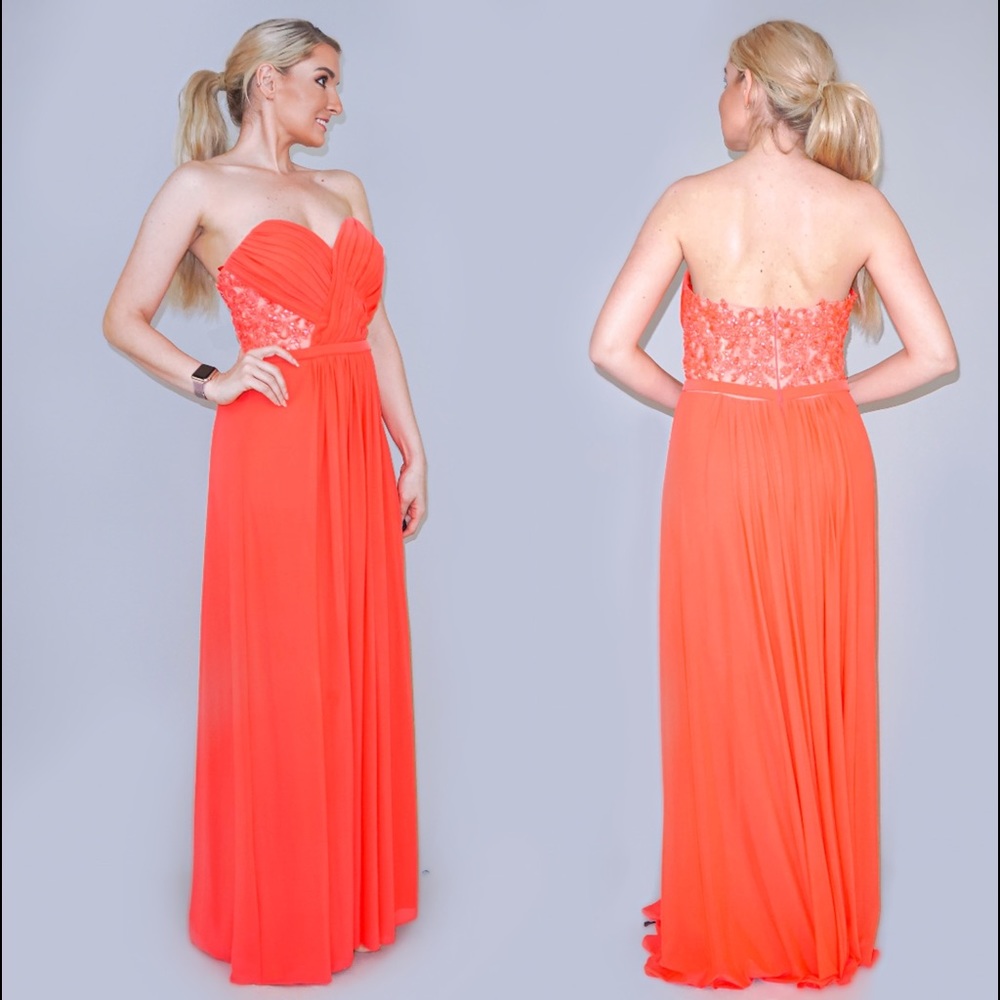 La Femme Coral Pink Evening Gown Prom Dress